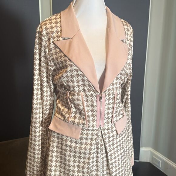 Long Sleeve 2 Piece Houndstooth BodyCon Pantsuit Jacket & Pants Set *Size L READ - Picture 2 of 16